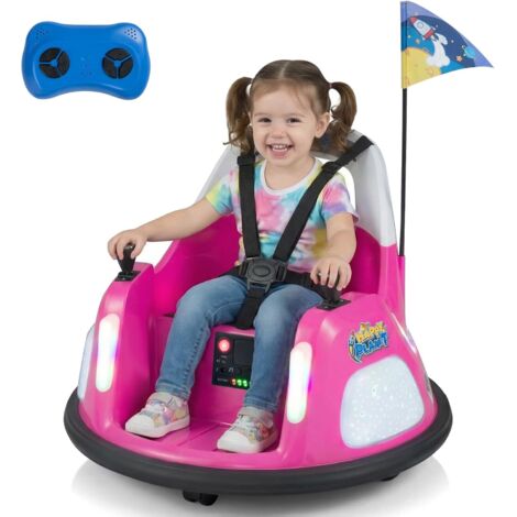 COSTWAY 12V Autoscontro Elettrico, Macchina Elettrica per Bambini con Luci, 18-72 Mesi，Rosa