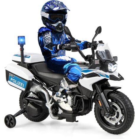 COSTWAY 12V BMW Kinder Elektromotorrad Polizei mit Musik und Polizeilicht, Kindermotorrad mit 2 Stützrädern, 3-6 km/h, geeignet für Kinder ab 3 Jahre alt