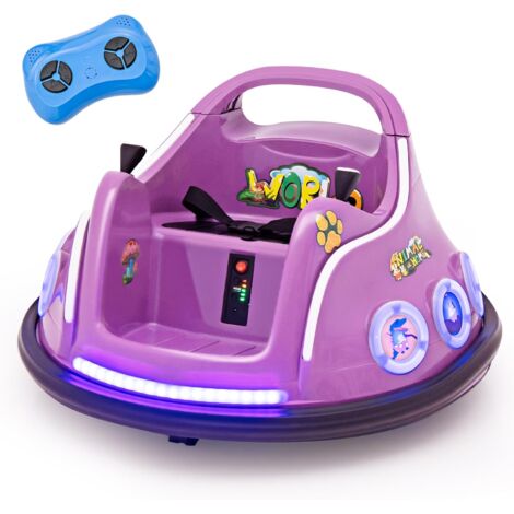 COSTWAY 12V Coche de Parachoques Eléctrico para Niños con Rotación de 360°, Auto de Chonques con Control Remoto, Luces, Música Incorporada para Niños de 37 a 96 Meses (Morado)
