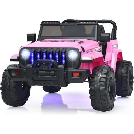 COSTWAY 12V Kinder Elektroauto mit 2,4G-Fernbedienung, Kinderauto 2 Sitzer mit MP3, Musik, Hupe und Scheinwerfer, 2,6-6 km/h, für Kinder ab 3 Jahre (Rosa)
