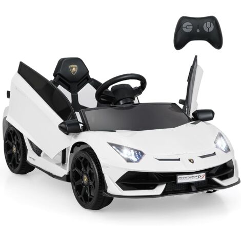 COSTWAY 12V Lamborghini Macchina Elettrica per Bambini, Veicolo Elettrico con Telecomando Sospensione a Molla Luci LED MP3, 3-5 km/h, per Bambini 3 Anni+ (Bianco)