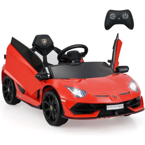 COSTWAY 12V Lamborghini Macchina Elettrica per Bambini, Veicolo Elettrico con Telecomando Sospensione a Molla Luci LED MP3, 3-5 km/h, per Bambini 3 Anni+ (Rosso)