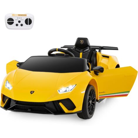 COSTWAY 12V Lamborghini Voiture Électrique Enfants avec Télécommande, Véhicule Électrique avec Lumières LED & Musique, Démarrage Lent, 3-5 km/h, Charge 30kg pour Enfants de 3 Ans+ (Jaune)