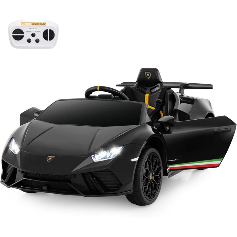 12V Lamborghini Voiture Électrique Enfants avec Télécommande, Véhicule Électrique avec Lumières led & Musique, Démarrage Lent, 3-5 km/h, Charge 30kg