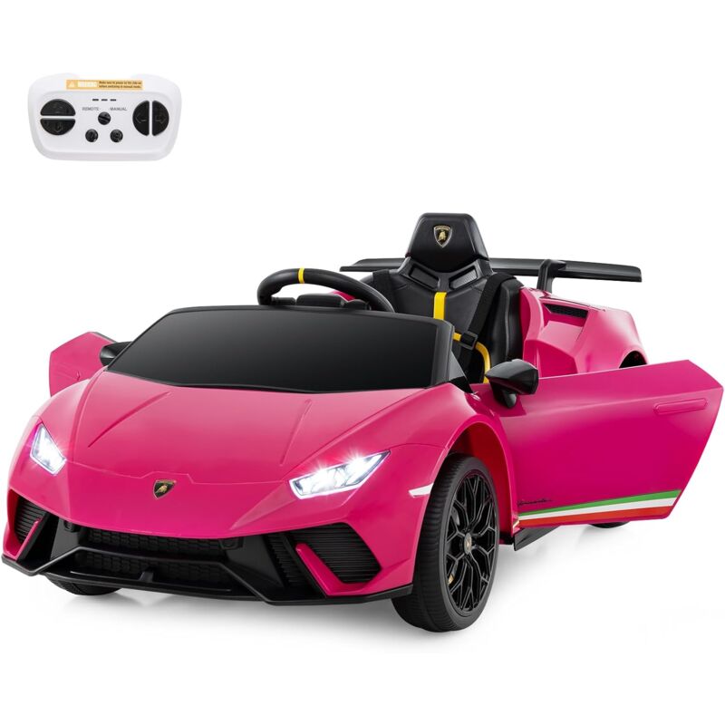 12V Lamborghini Voiture Électrique Enfants avec Télécommande, Véhicule Électrique avec Lumières led & Musique, Démarrage Lent, 3-5 km/h, Charge 30kg