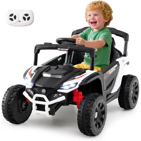 COSTWAY 12V Macchina Elettrcia per Bambini, UTV Auto Elettrica con Telecomando, 3 Velocità, Luci LED, Musica, Clacson e Sospensioni a Molla, 3-5 km/h, Ideale per Bambini 3 Anni+ (Bianco)