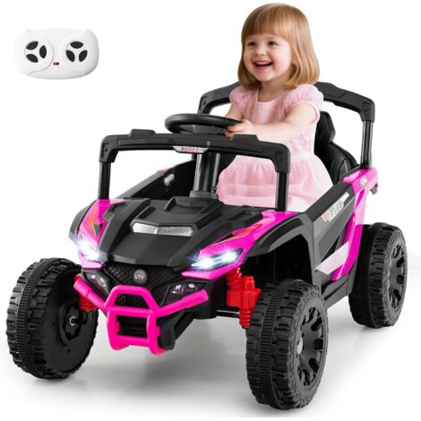 COSTWAY 12V Macchina Elettrcia per Bambini, UTV Auto Elettrica con Telecomando, 3 Velocità, Luci LED, Musica, Clacson e Sospensioni a Molla, 3-5 km/h, Ideale per Bambini 3 Anni+ (Rosa)