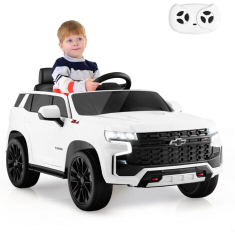COSTWAY 12V Macchina Elettrica per Bambini Chevrolet, SUV Elettrica con Telecomando Luci Luminose e Musica, 3-3,5 km/h, Ideale per Bambini di 3-6 Anni (Bianco)