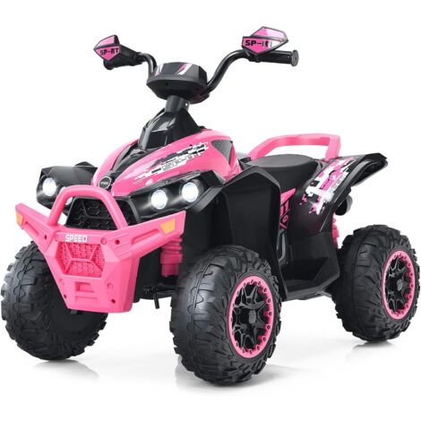 COSTWAY 12V Quad Elettrico per Bambini, Auto Elettrica Cavalcabile con Luci LED Musica e Pedale, 2,2-4,3 km/h, Quad Regalo per Bambini 3-8 Anni (Rosa)