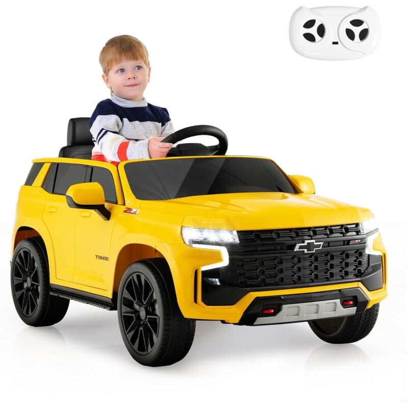 12V suv Chevrolet Tahoe Voiture Électrique Enfant avec Télécommande 2,4G, Véhicule Électrique avec Lumière & Musique, Démarrage Lent, 3-3,5km/h,
