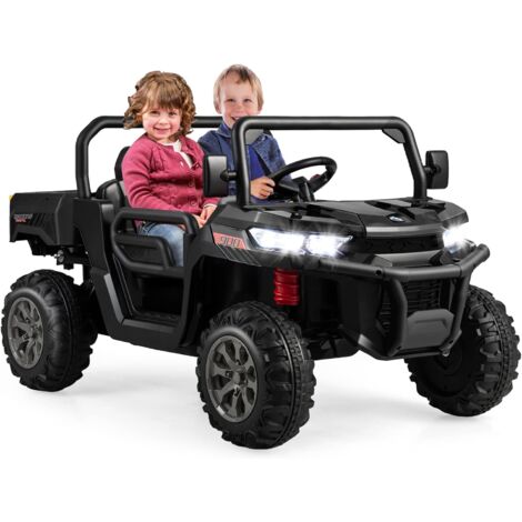 COSTWAY 12V Voiture Électrique Enfant 2 Places avec Télécommande 2,4G & Pelle & Benne, Véhicule Électrique avec Phares LED & Musique, Vitesse 3-8 KM/H, Charge 50kg pour Enfant de 3-8 Ans
