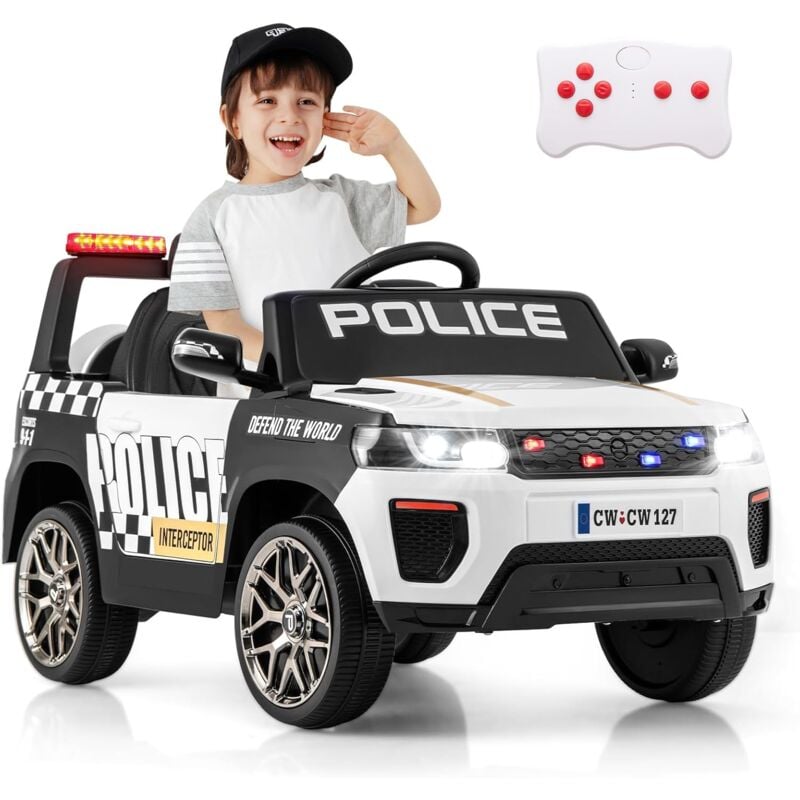12V Voiture Électrique Enfant avec Télécommande 2,4G, Voiture 4x4 de Police Électrique Enfant avec Musique & Lumières led Clignotantes, 3 Vitesses,