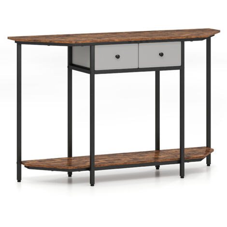 COSTWAY 130 CM Console Table 2-Tier Entryway Table with 2 Drawers-Brown