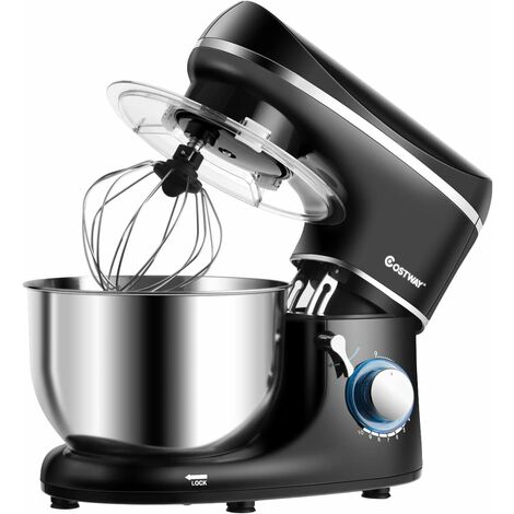 COSTWAY 1300W Elektrischer Standmixer, Ruehrmaschine 5,5L, Küchenmaschine inkl. Schneebesen, Knethaken, Ruehrbesen und Spritzschutz, 10-stufigen Geschwindigkeit Schwarz