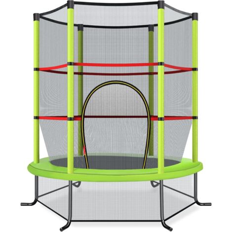 COSTWAY Φ140cm Gartentrampolin mit Sicherheitsnetz, Trampolin bis 45KG belastbar, Indoor-/Outdoortrampolin für Kinder ab 3 Jahre Grün