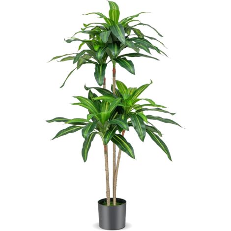 COSTWAY 140cm Kunstpflanze, Künstliche Pflanze Dracena, Zimmerpflanze mit Topf & 92 Blättern, Pflanze Grün Drachenbaum Kunstpalme, Kunstbaum Palme, für Garten Büro Zimmer Dekoration