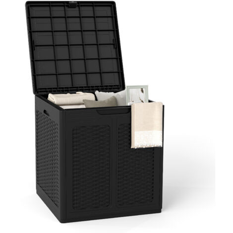 COSTWAY 145L Deck Box Weatherproof Patio Container with Lockable Lid-Black