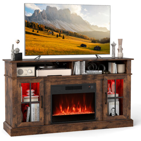 COSTWAY 148cm Fireplace TV Stand,Entertainment Center for 65 Inch TV Brown