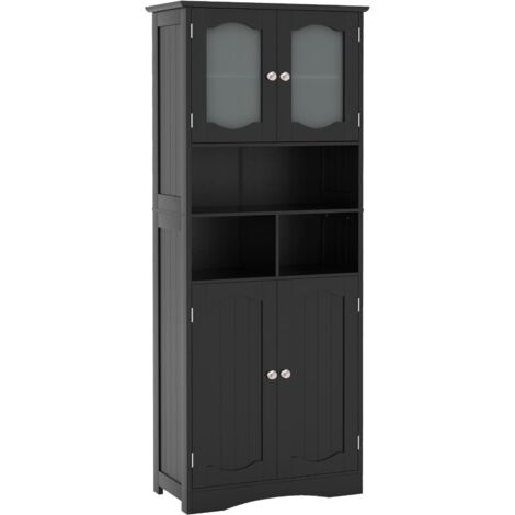 COSTWAY 148cm Tall Bathroom Cabinet Freestanding Storage Cabinet-Black