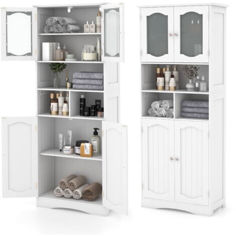 COSTWAY 148cm Tall Bathroom Cabinet Freestanding Storage Cabinet-White