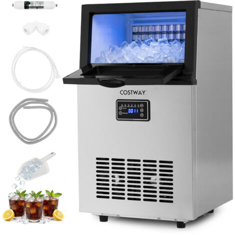 COSTWAY 15 Adjustable Thickness Ice Maker 23kg 24H Stainless Steel Self-Cleaning Machine