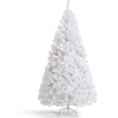 COSTWAY 150 cm Árbol de Navidad Artificial Blanco, Fácil de Montar con Bisagra y 500 Ramas y Base Plegable de Metal