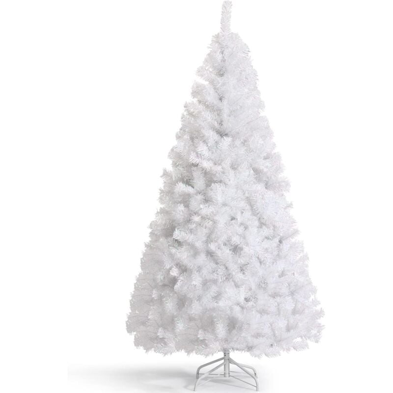 

150 cm Árbol de Navidad Artificial Blanco, Fácil de Montar con Bisagra y 500 Ramas y Base Plegable de Metal - Costway