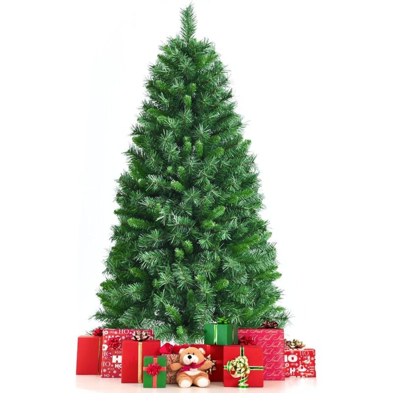 

150 cm Árbol de Navidad Artificial Verde Frondoso, Árbol de Navidad con Bisagra 456 Ramas, 100% Nuevo PVC - Costway