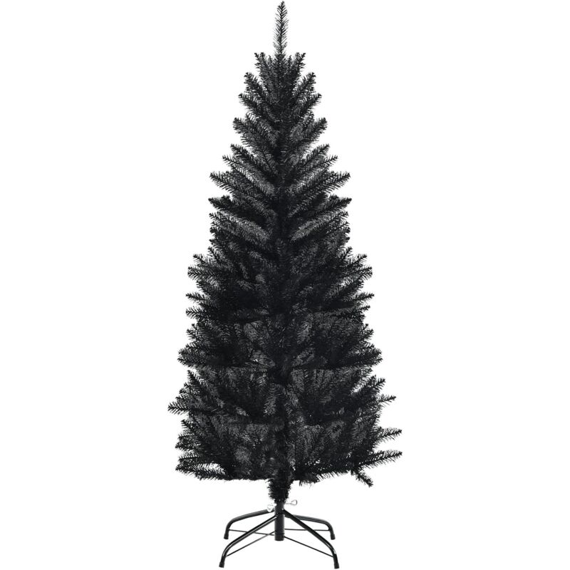 

150 cm Árbol de Navidad y de Halloween Artificial Negro, Árbol Fino con Ramas, Base Plegable de Metal, Árbol Decorativo de Bisagra - Costway