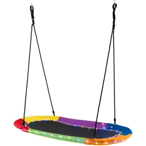 COSTWAY 150 cm Saucer Swing w/ LED Lights 300 kg Platform Tree Swing