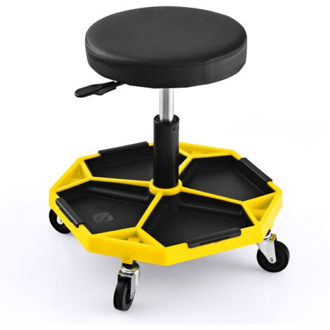 COSTWAY 150 KG Capacity Pneumatic Rolling Mechanic Stool w/Tool Tray-Yellow