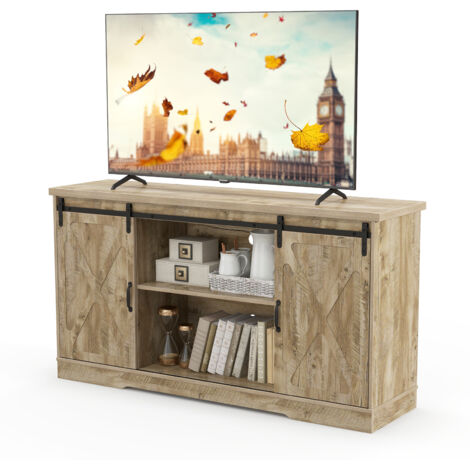 COSTWAY 150cm Media Entertainment Center TV Stand Cabinet for 65 Inch TVs-Grey