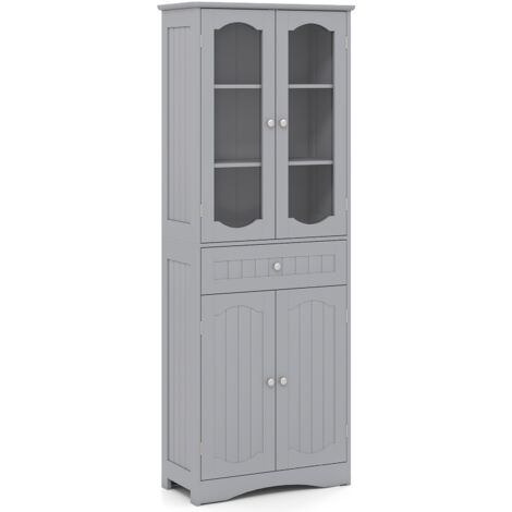 COSTWAY 160cm Tall Bathroom Storage Cabinet Freestanding Linen Cabinet-Grey