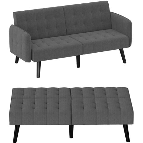 COSTWAY 164 CM Convertible Futon Sofa Bed Couch Loveseat W/ Backrests Grey