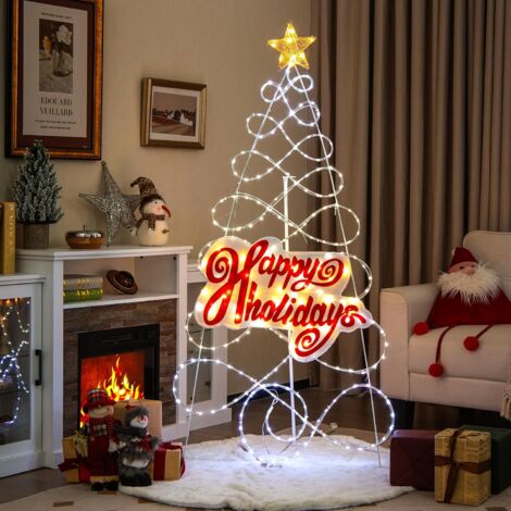 COSTWAY 170 cm Árbol de Navidad Colorido, Árbol de Navidad Preiluminado con 216 Luces LED, 6 Modos de Luz, Cambia de Color, Navidad Decoración Iluminada (Multicolor - Árbol con Letras)
