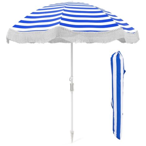 COSTWAY 180 cm Outdoor Fringe Patio Umbrella Portable Sunshade Umbrella w/Bag