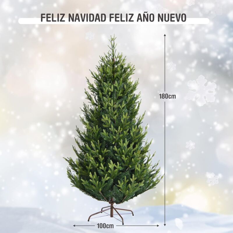 

180 cm Árbol de Navidad Artificial con 718 Ramas Realísticas en PVC y PE, Base Sólida y Plegable de Metal, Árbol de Navidad de Bisagra Fácil de