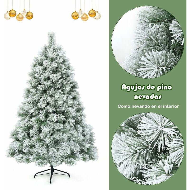

180 cm Árbol de Navidad Artificial Nevado, con Bisagras y Base de Metal, Agujas de Pino de Borra, Diseño Frondoso, 100% Nuevo PVC - Costway