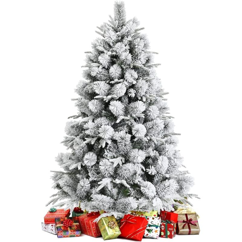 

180 cm Árbol de Navidad Artificial Nevado de Borra , Árbol de Navidad Realístico con Bisagra con 610 Ramas en PVC y PE - Costway