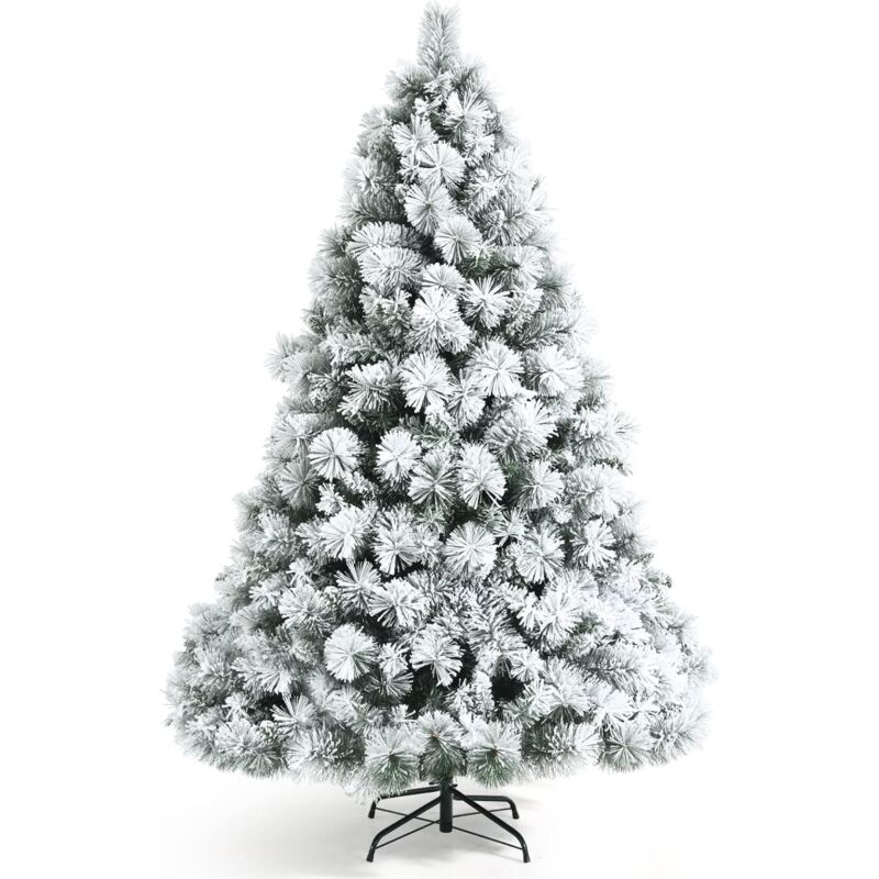 

COSTWAY 180 cm Árbol de Navidad Artificial, Pino Realístico Frondoso con 695 Ramas Nevadas y Base Plegable de Metal