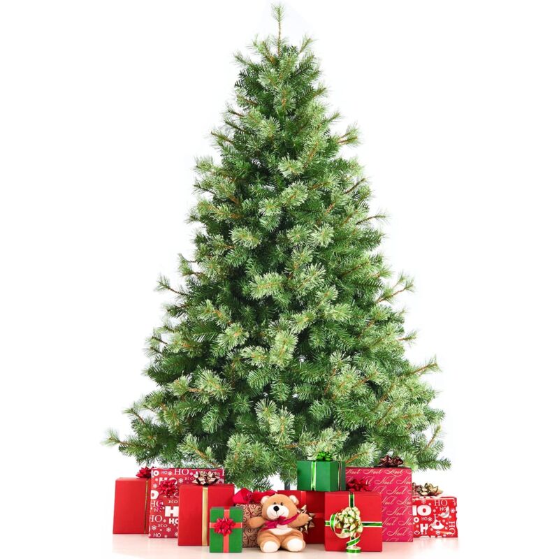 

COSTWAY 180 cm Árbol de Navidad Artificial, Árbol Realístico de Bisagra con 820 Ramas, 100% Nuevo PVC, Agujas de Pino y Base Plegable de Metal