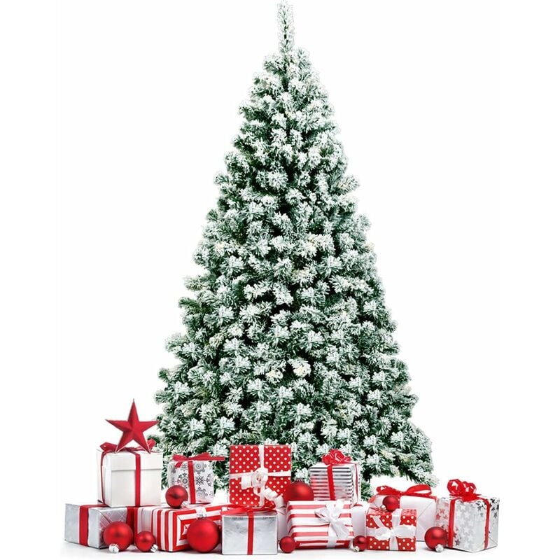 

180 cm Árbol de Navidad de Pino Artificial con bisagras de Nieve Flocado 928 Consejos W / 250 LED - Costway