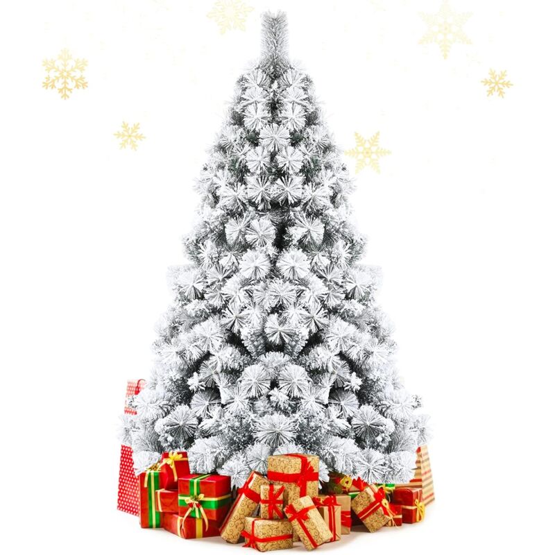 

COSTWAY 180 cm Árbol de Navidad Fino Nevado de Borra , Árbol de Navidad Artificial de Bisagra con 568 Ramas en PVC