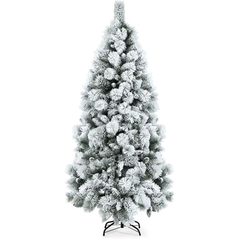 

180 cm Árbol de Navidad Realístico Fino Nevado, Árbol de Bisagra con 515 Ramas en PVC, 220 Agujas de Pino - Costway