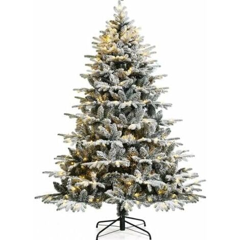 COSTWAY 180cm Árbol de Navidad Artificial, 1415 Puntas de Rama, 260 Luces LED Cálidas, Árbol de Navidad de Bisagras, Árbol de Navidad Nevado, Navidad Decoración