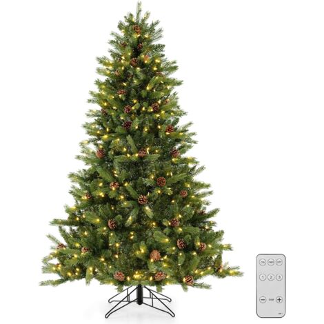 COSTWAY 180cm Árbol de Navidad Artificial, 470 Luces LED Blancas Cálidas, 3 Modos de Iluminación, Brillo Ajustable, 74 Conos de Pino, 944 Puntas de Rama, Árbol de Navidad con Temporizador Automático