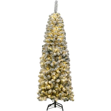 Costway 180cm Bleistift Weihnachtsbaum Mit Schnee Und 250 Warmweissen Led Leuchten Kuenstlicher Tannenbaum Mit Metallstaender Christbaum 500 Spitzen Pvc Nadeln Kunstbaum Weihnachten Klappsystem Gruen Cmde