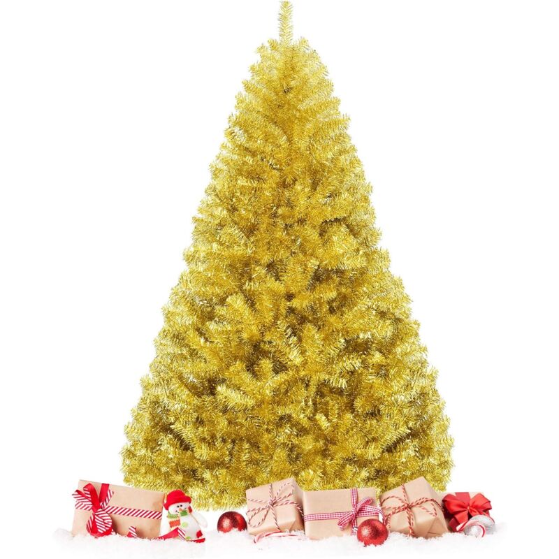 

COSTWAY 180cm Árbol de Navidad, 1036 Ramas, Abeto Artificial con Decoraciones, Tecnología Galvanoplateada, con Base de Metal