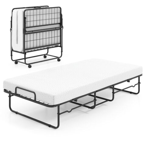 COSTWAY 190 x 90 cm Folding Bed Single Size Guest Bed with Memory Foam-White