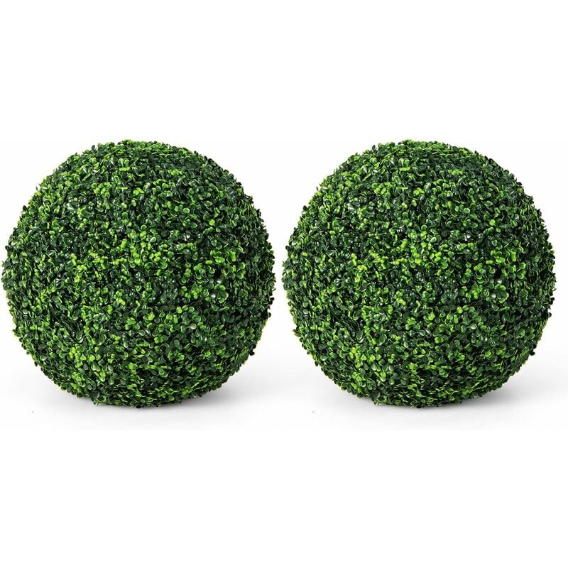 Costway - 2 Boules de Buis Artificielles 48 cm Résistantes aux uv, Plantes en Boules de Faux Buis Sphères, Décoratives pour Intérieur Extérieur de